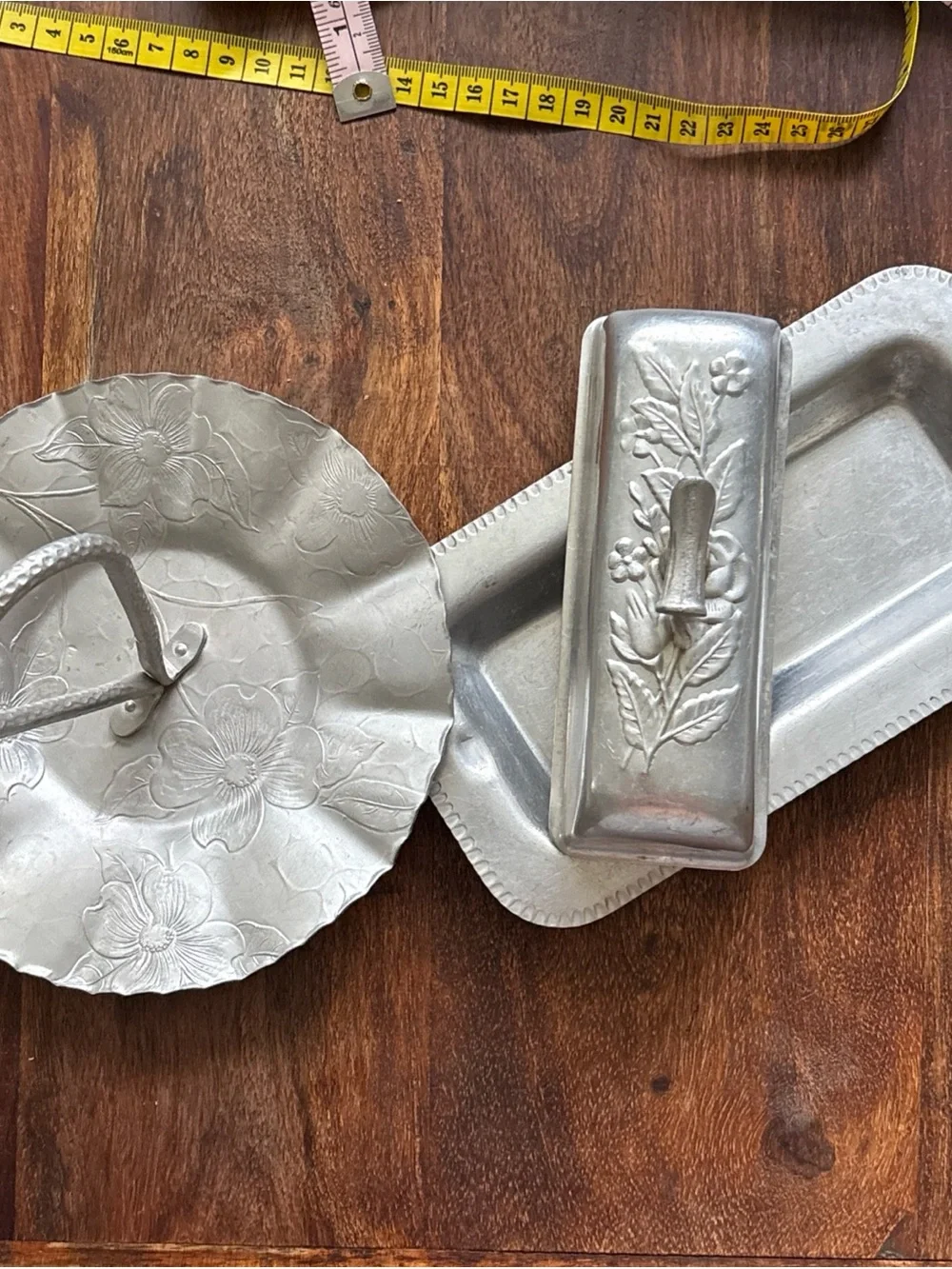 Set of Two! Butter Dish and Serving Plate Mid-Century Modern Aluminum